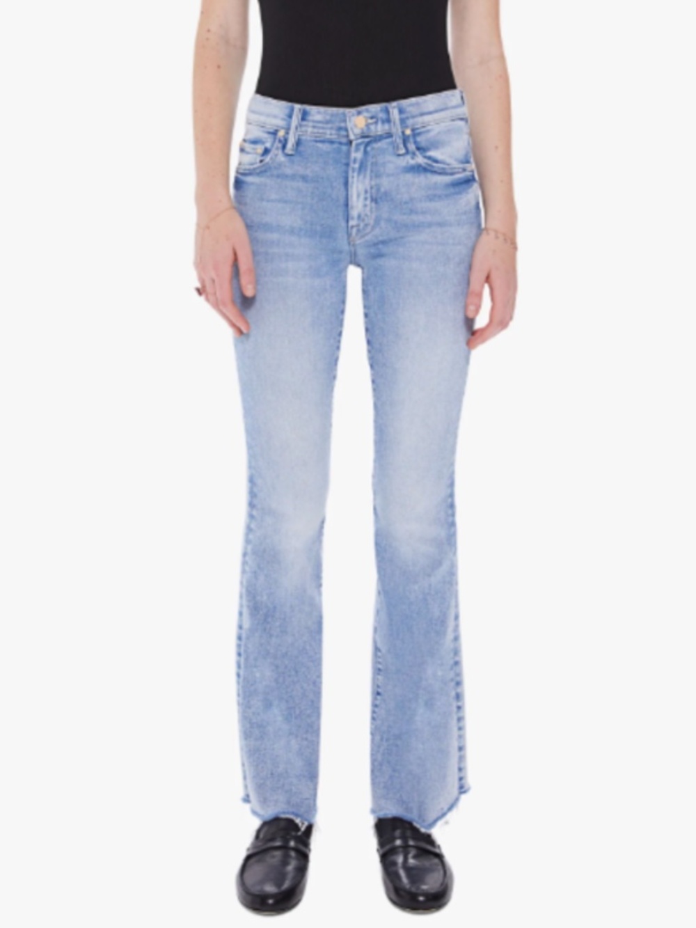 MOTHER Weekender Fray Flared Raw Hem Jeans Breaking Out Size 30